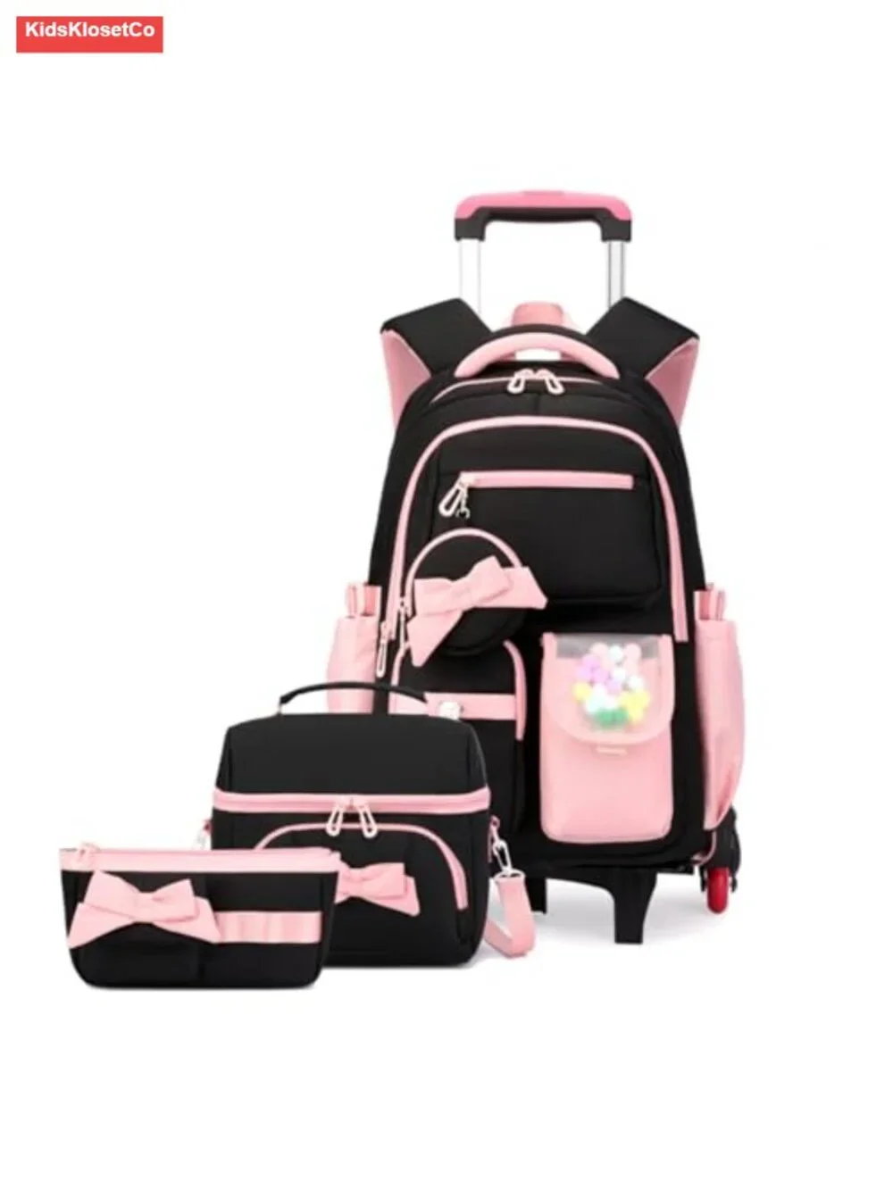 Girls Rolling Backpack with Wheels, Waterproof Nylon Wheeled School Bag with